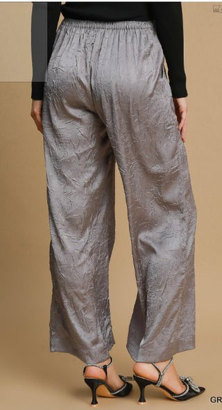 Grey Crinkled Wide Leg Pants - Boutique Bella BellaPants