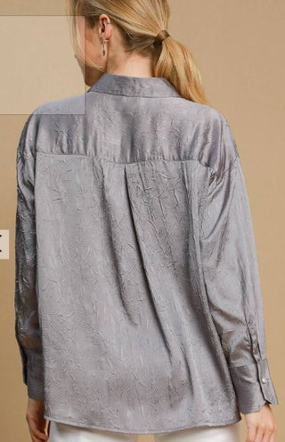 Grey Long Sleeve Crinkled Shirt - Boutique Bella BellaTops