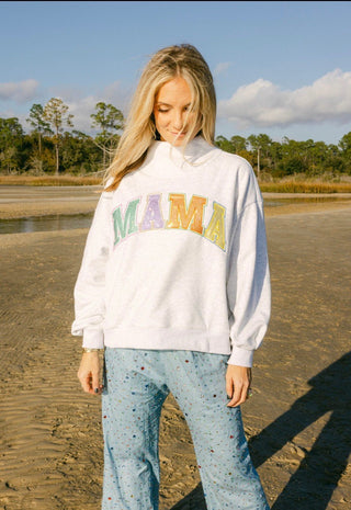 Grey Multi 'Mama' Mock Neck Sweatshirt - Boutique Bella Bella