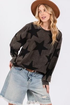 Grey Star Printed Long Sleeve - Boutique Bella BellaTops