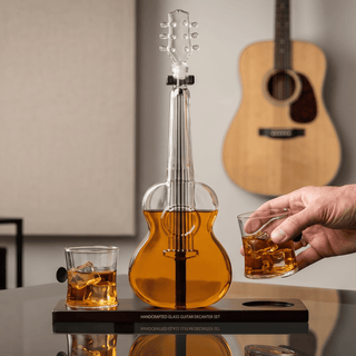 Guitar Whiskey Decanter Mahogany Base 1000 Ml Glass Decanter 14 H For Whiskey Scotch - Boutique Bella BellaDecanter Sets