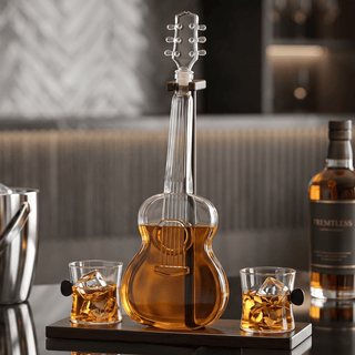 Guitar Whiskey Decanter Mahogany Base 1000 Ml Glass Decanter 14 H For Whiskey Scotch - Boutique Bella BellaDecanter Sets