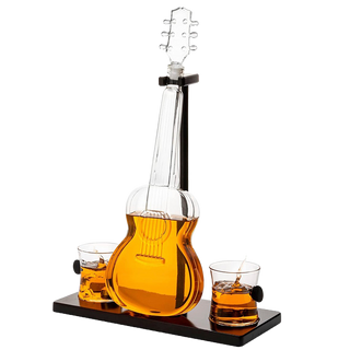 Guitar Whiskey Decanter Mahogany Base 1000 Ml Glass Decanter 14 H For Whiskey Scotch