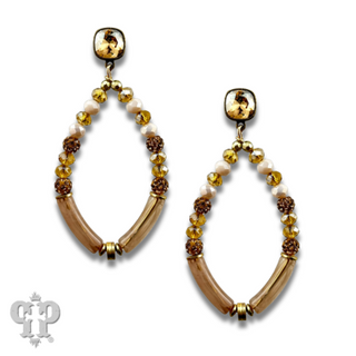 Diamond teardrop bamboo tube bead earring with Austrian crystal
