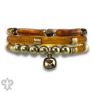 Golden brown bead bracelet set, Austrian crystal - LC