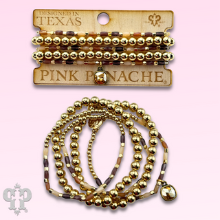 Gold bead bracelet set, Austrian crystal - LC