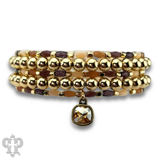 Gold bead bracelet set, Austrian crystal - LC