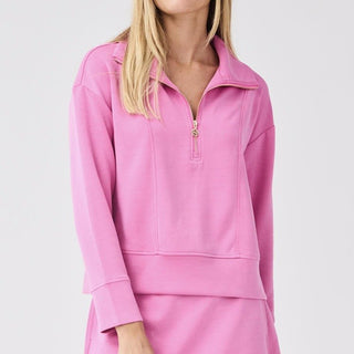 Half Zip Regan Top in Pink - Boutique Bella BellaTop