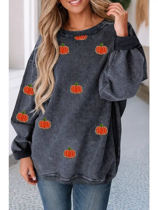 Halloween Pumpkin Graphic Drop Shoulder Sweatshirt - Boutique Bella BellaSweatshirt