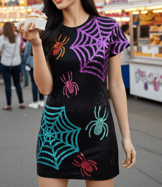 Halloween Spider Web Sequin Dress - Boutique Bella BellaDress