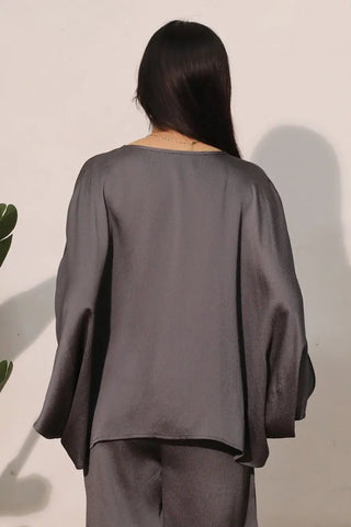 Hammered Graphite Satin Caftan Top - Boutique Bella BellaTop