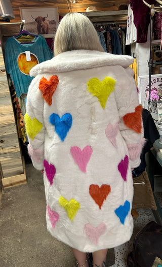 Hand Craft LoveHeart Bamboo Faux Fur Coat - Cream Multi Colored Hearts - Boutique Bella BellaCoat