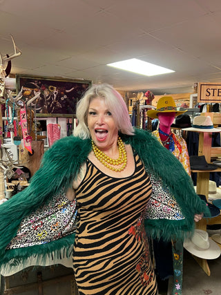 Hand cut Mongolian Fur Knitted Jacket - Green - Boutique Bella BellaCoat