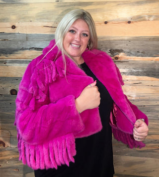 Hand Cut Tasseles Bamboo Loycell Blend Jacket - Pink - Boutique Bella Bellacoat