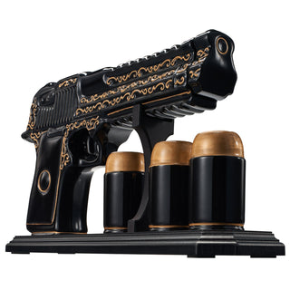 Hand Painted Pistol Whiskey Wine Decanter By Black Gold Whiskey Decanter 3 Bullet Sh - Boutique Bella Bella