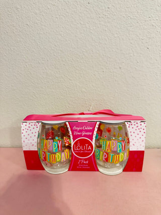Happy Birthday Stemless Wine Glass - Set of 2 - Boutique Bella Bellawine glass