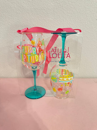 Happy Birthday Wine Glass - Set of 2 - Boutique Bella Bellawine glass