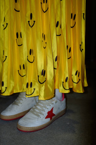 Happy To Be Here Smiley Pleated Skirt - Boutique Bella Bellaskirt