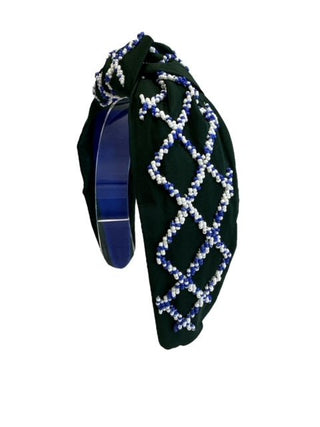 Headband Game Day - Green with White and Blue Beads - Boutique Bella BellaHair Accessories