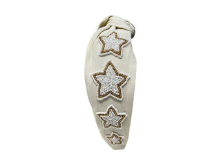 Headband Knot - Ivory with White Stars - Boutique Bella BellaDistress