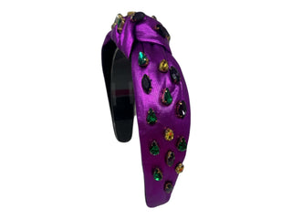 Headband Knot - Mardi Gras - Leather Rhinestone - Purple - Boutique Bella BellaDistress