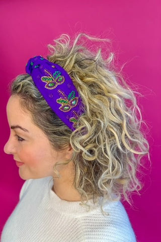 Headband Knot - Mardi Gras Mask with Feathers - Boutique Bella BellaDistress