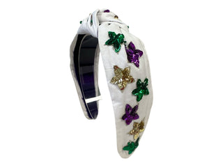 Headband Knot - Mardi Gras Sequin Star - White - Boutique Bella BellaDistress