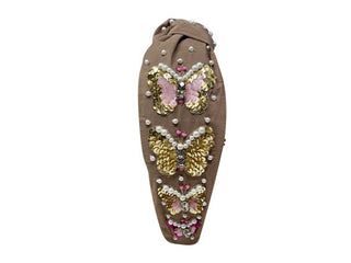 Headband Knot - Nude with Sequin Butterflies - Boutique Bella BellaDistress