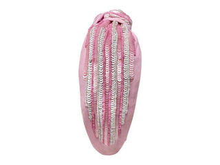 *Headband Knot - Pink and White Striped Sequin - Boutique Bella BellaDistress