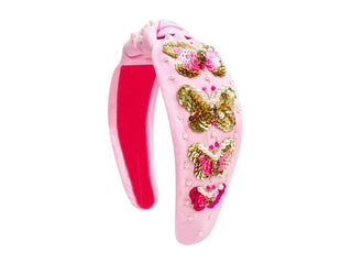 Headband Knot - Pink with Sequin Butterflies - Boutique Bella BellaDistress