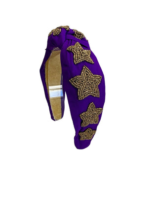 Headband Knot - Purple and Gold Star - Boutique Bella BellaDistress
