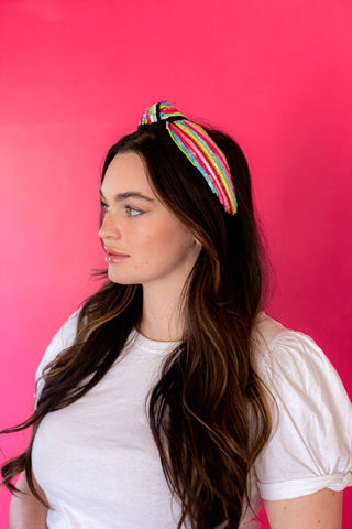 Headband Knot - Rainbow Striped Sequin - Boutique Bella BellaDistress