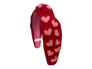 Headband Knot - Red with Pink Hearts - Boutique Bella BellaDistress