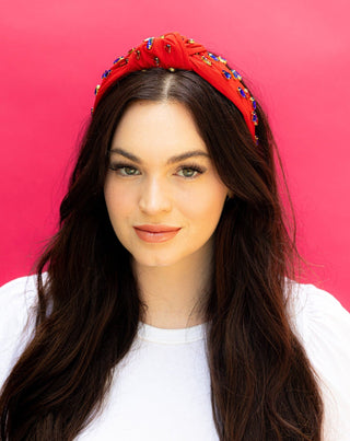 Headband Knot - Rhinestone Blue and Red - Boutique Bella BellaDistress
