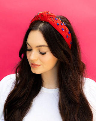 Headband Knot - Rhinestone Blue and Red - Boutique Bella BellaDistress