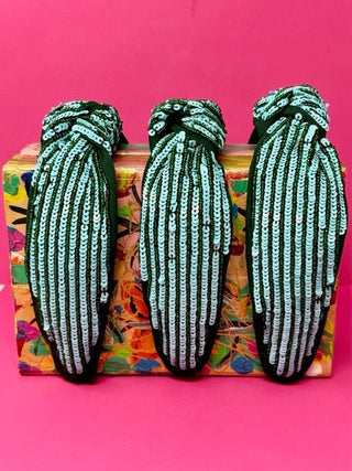 Headband Knot - Sequin Stripe - Green and Blue - Boutique Bella BellaDistress