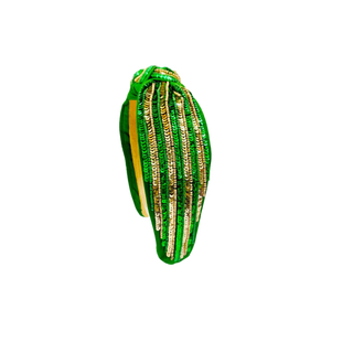 Headband Knot - Sequin Stripe - Green and Gold - Boutique Bella BellaDistress