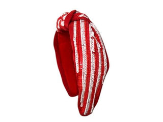 Headband Knot - Sequin Stripe - Red and White - Boutique Bella BellaDistress