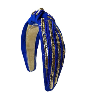 Headband Knot - Sequin Stripe - Royal Blue and Gold - Boutique Bella BellaDistress