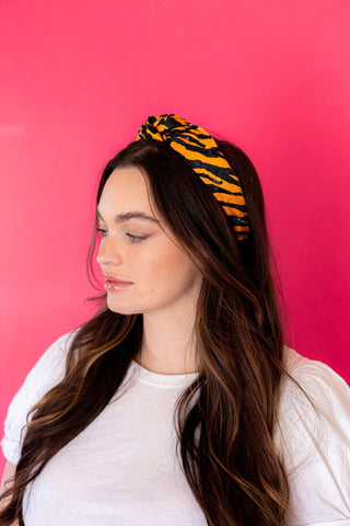 Headband Knot - Tiger Print with Black Sequin - Boutique Bella BellaHair Accessories