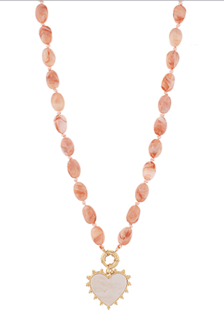 Heart and Marble Stone Beaded Necklace - Rose pink - Boutique Bella BellaNecklaces