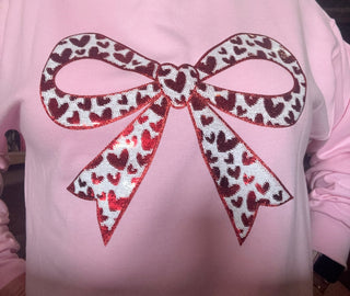 Heart and Sparkle Bow Crew - Boutique Bella BellaSweatshirt