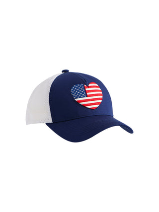 HEART FLAG TRUCKER HAT, NAVY - Boutique Bella BellaHat