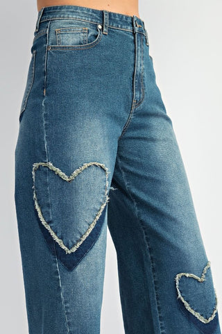 Heart Frayed Denim Jeans - Boutique Bella BellaJeans