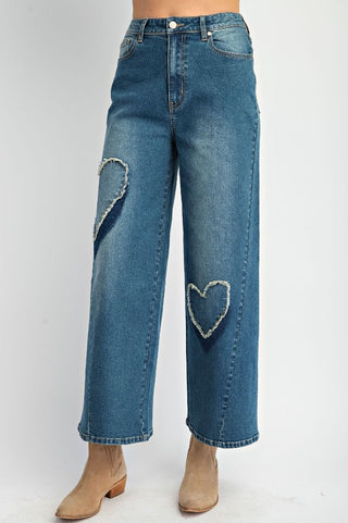 Heart Frayed Denim Jeans - Boutique Bella BellaJeans