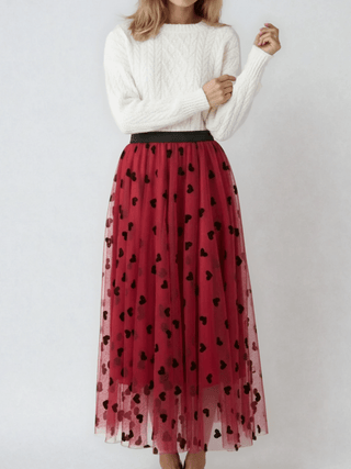Heart Print Tulle Midi Skirt - Boutique Bella BellaSkirt