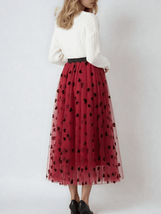 Heart Print Tulle Midi Skirt - Boutique Bella BellaSkirt