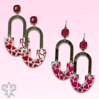 Heart printed and arch earring with Austrian crystal - LC - Boutique Bella BellaEarrings
