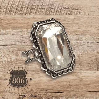 Hexagon silver and rhinestone ring - Boutique Bella BellaRings