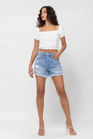 High Rise Distressed Mom Short - Boutique Bella BellaShorts